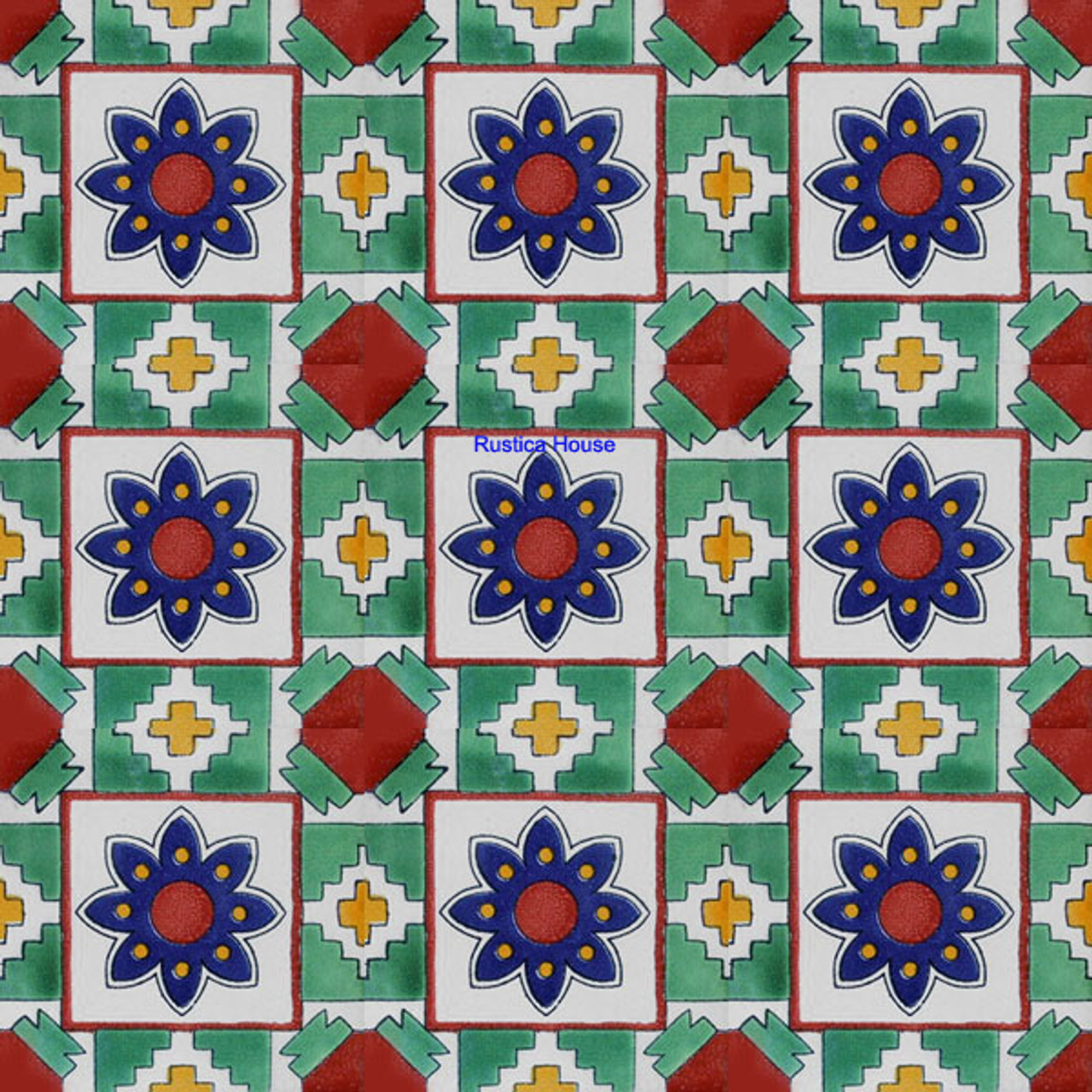 mexican tile flower blue green white