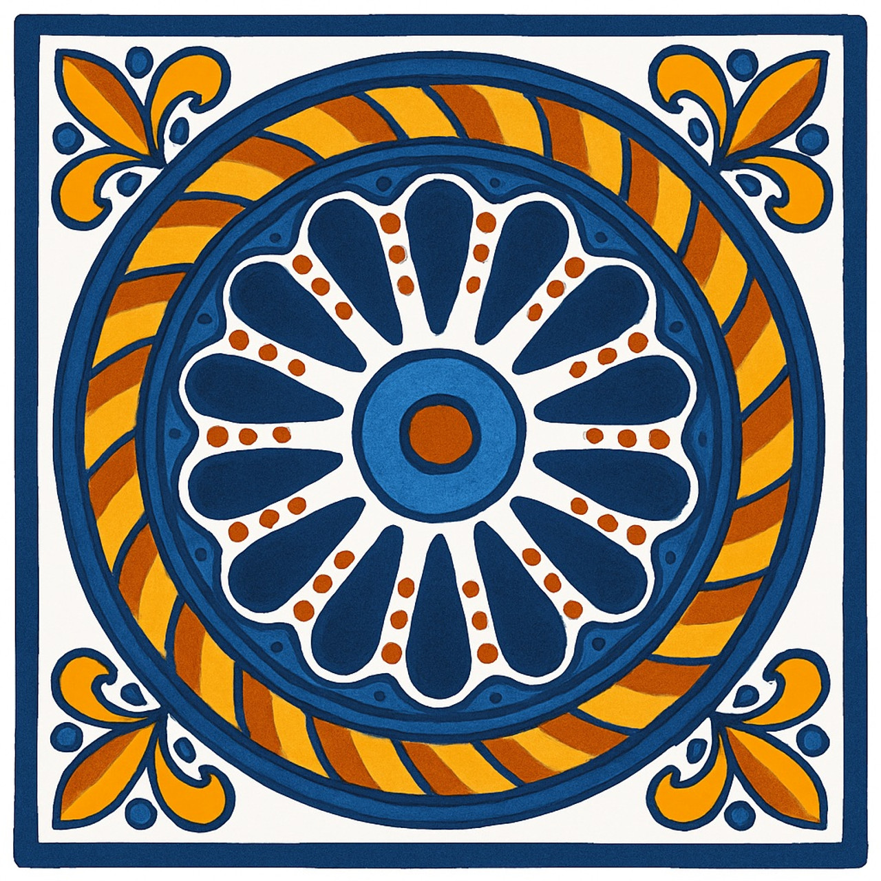 Mexican Tile "Golden Wheel Medallion"