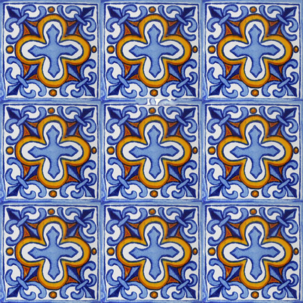 mexican tile fleur of lis sky blue yellow white