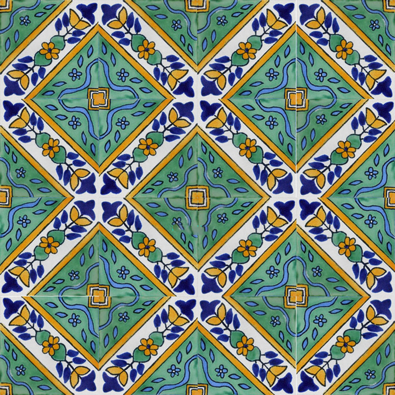 mexican tile Diagonal Garden yellow blue green