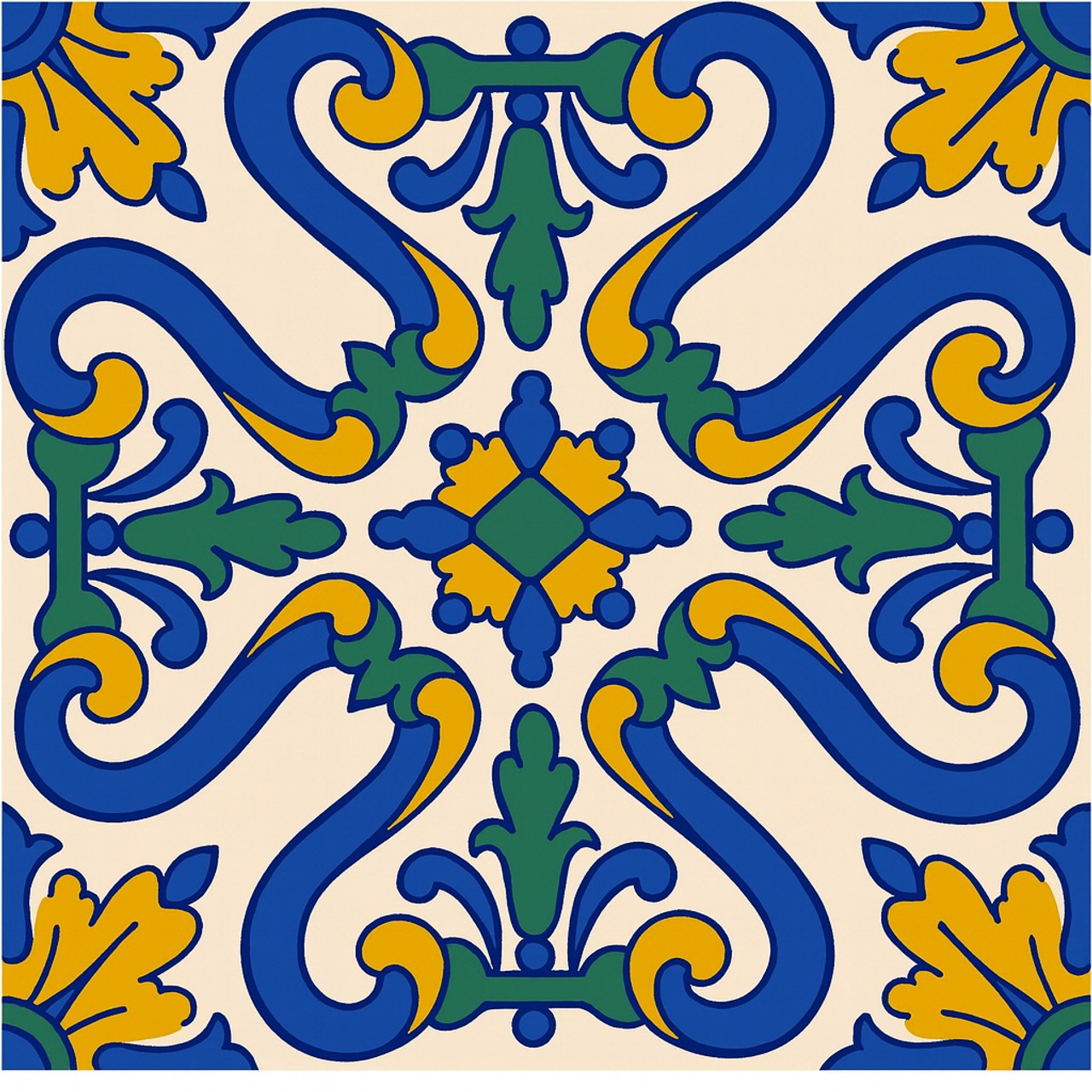 Mexican Tile Blue Wave Pattern