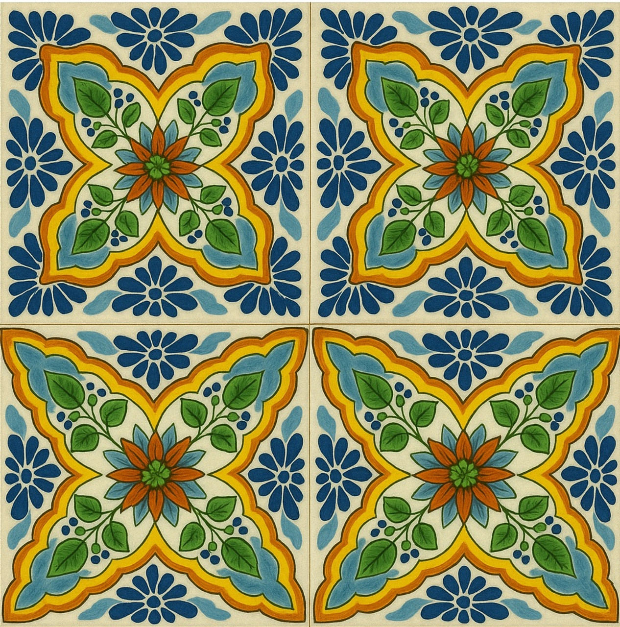 Mexican Tile Colonial Flower Cross 6x6 grid