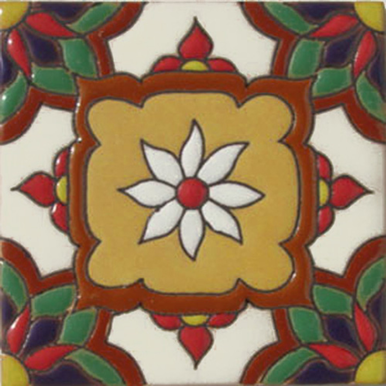 mexican relief tile white flower