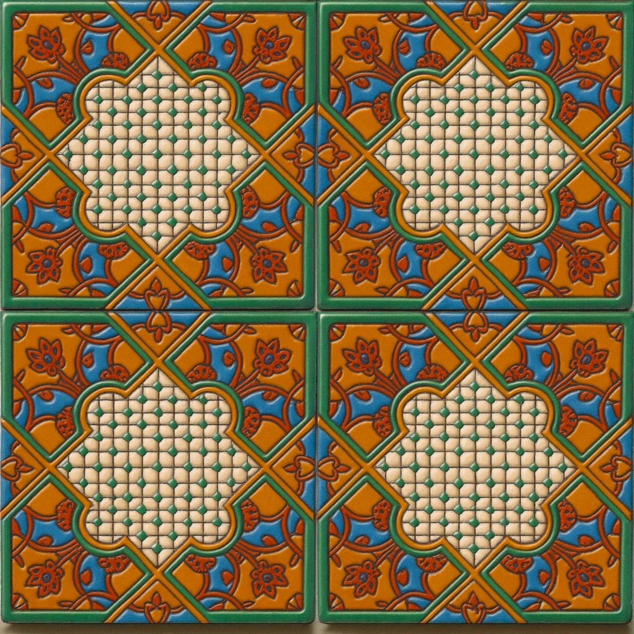 high relief tiles paintes brown, green, blue, white and yellow ocher high relief tiles paintes brown, green, blue, white and yellow ocher