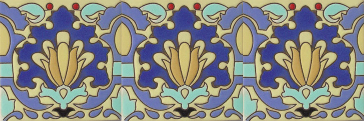 high relief borders paintes cobalt, light blue, pastel green and cream