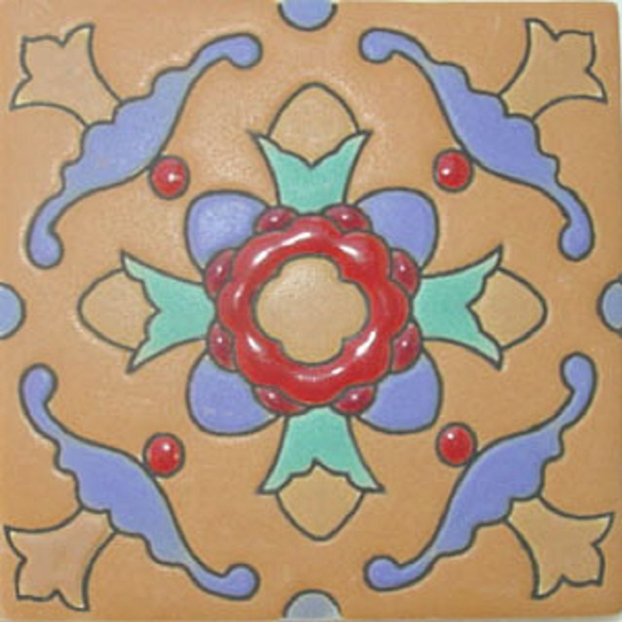 mexican relief tile red flower