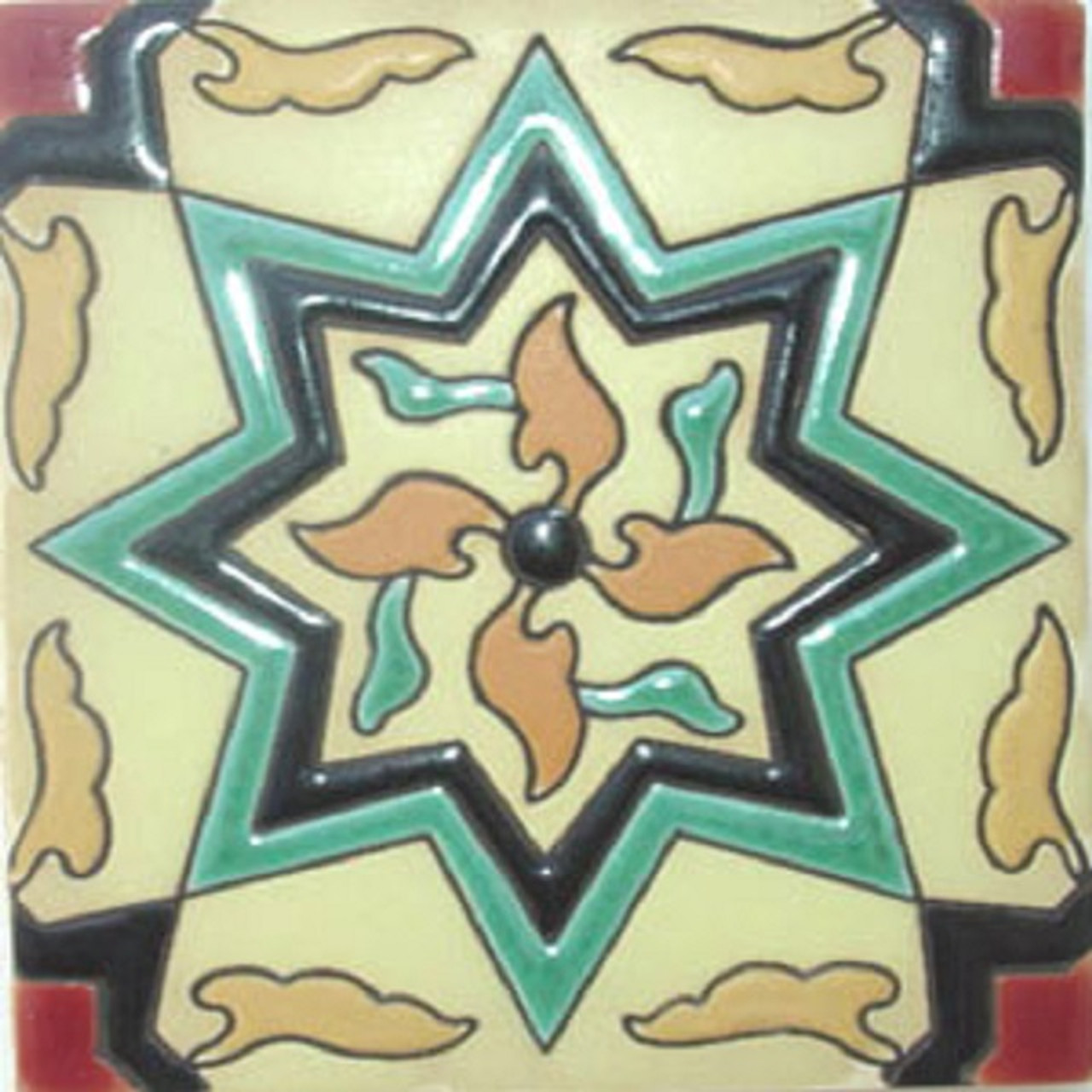 mexican relief tile pastel green star