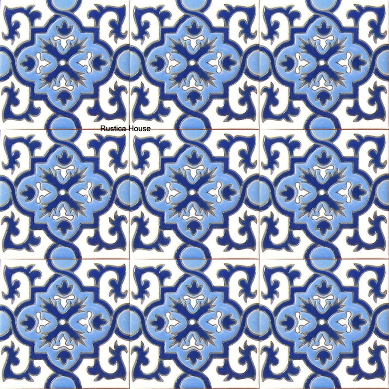 high relief tiles paintes blue, cobalt and white