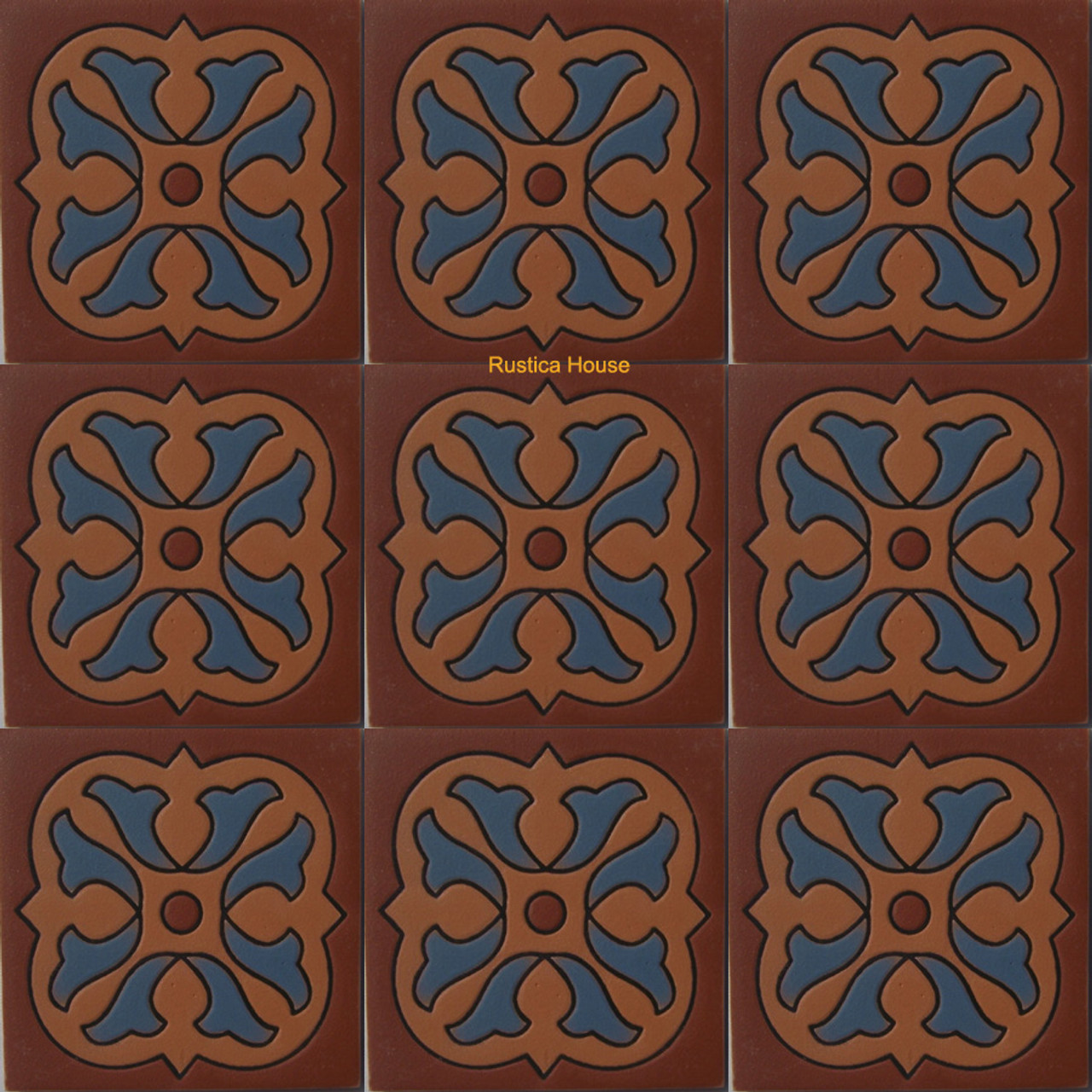 high relief tiles paintes blue and dark brown