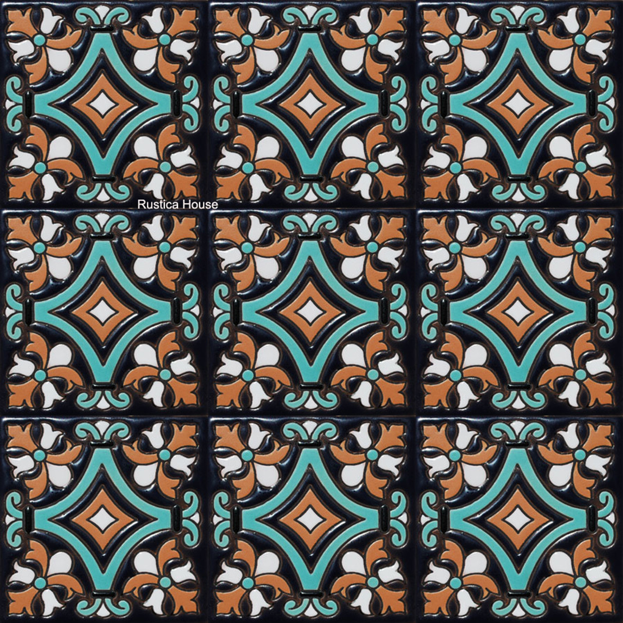 high relief tiles paintes pastel green, brown, pure white and cobalt high relief tiles paintes pastel green, brown, pure white and cobalt