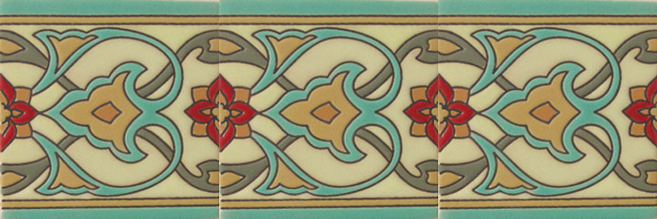 high relief borders paintes pastel green, gray, red and beige