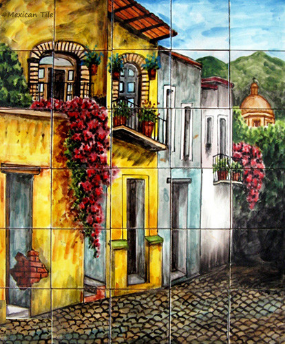 Colonial Street Talavera Tile Mural – Hand Painted
