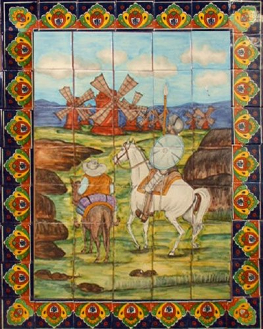 mexican tile mural with windmills