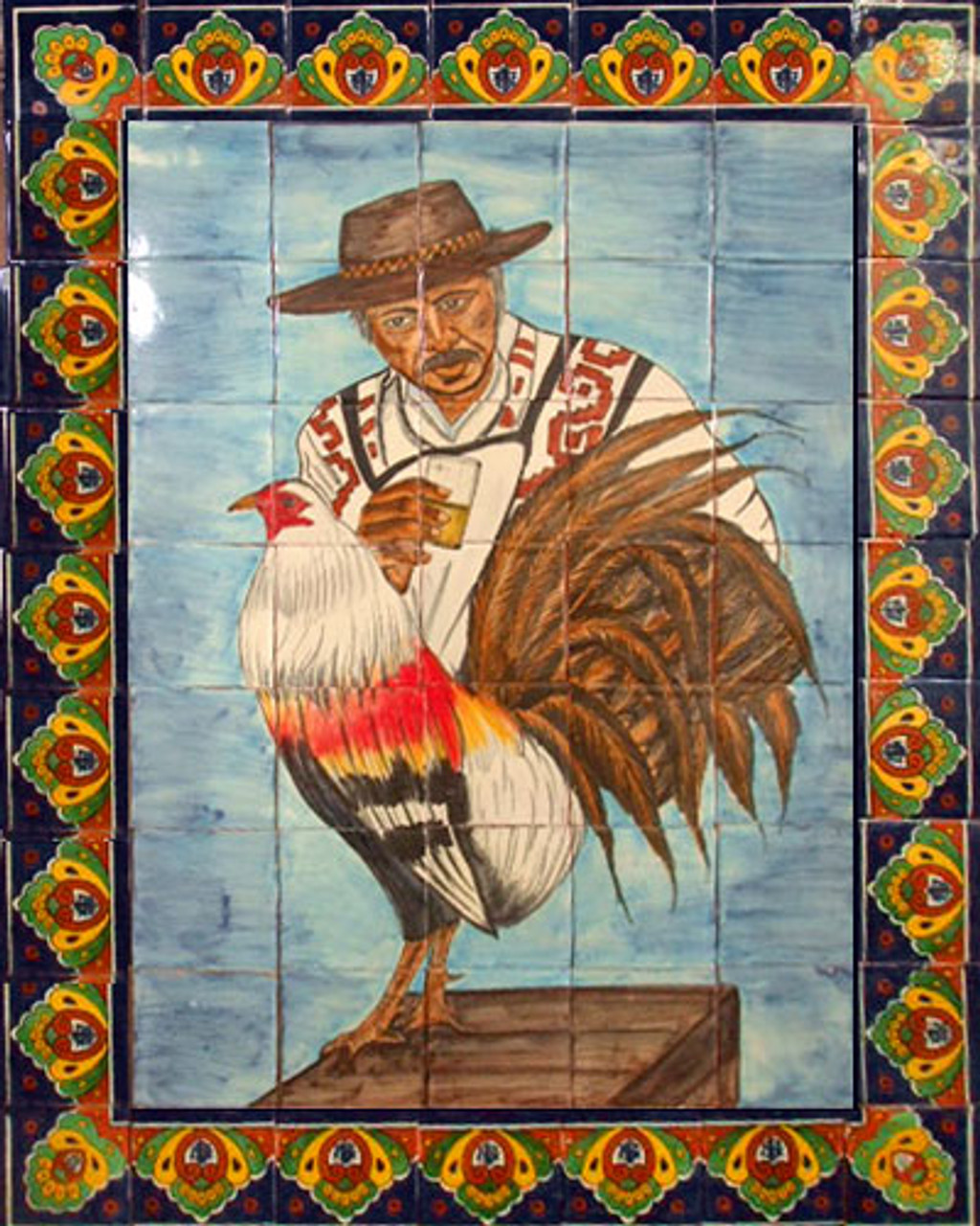 mexican tile mural with mexican rooster
