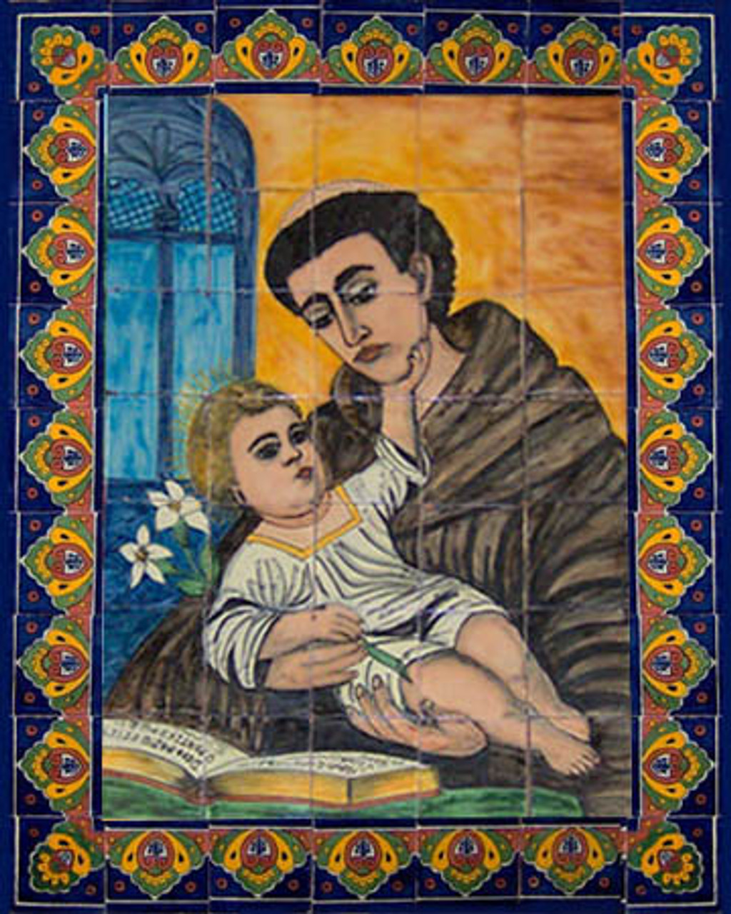 mexican tile mural with saint anthony of padua