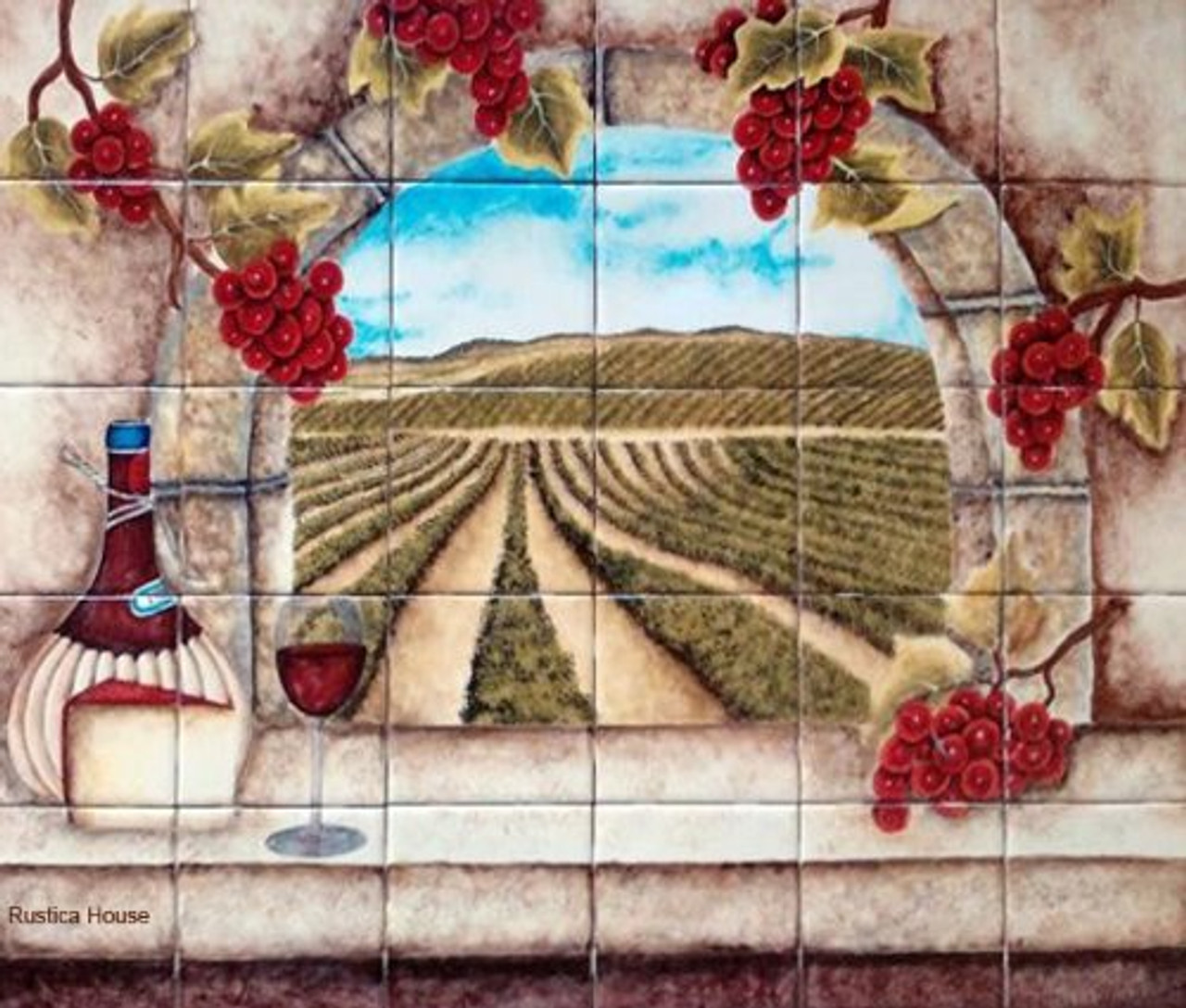 mexican tile mural with grapes harvest
