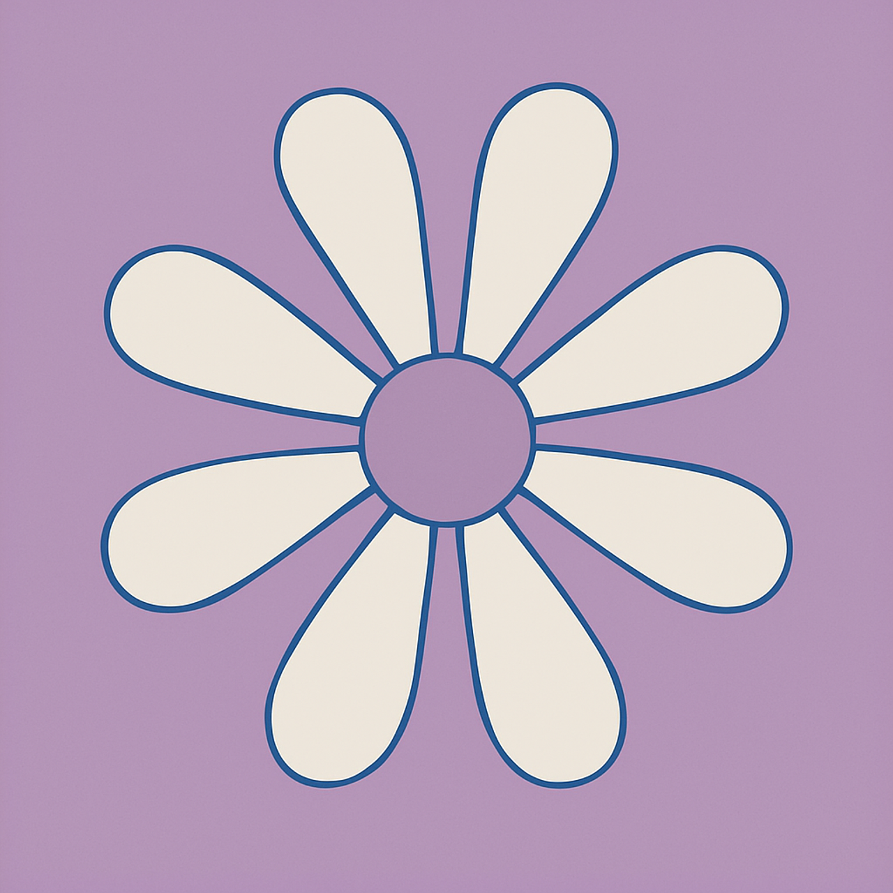 Cream daisy-style flower with blue outline on a lavender tile background.