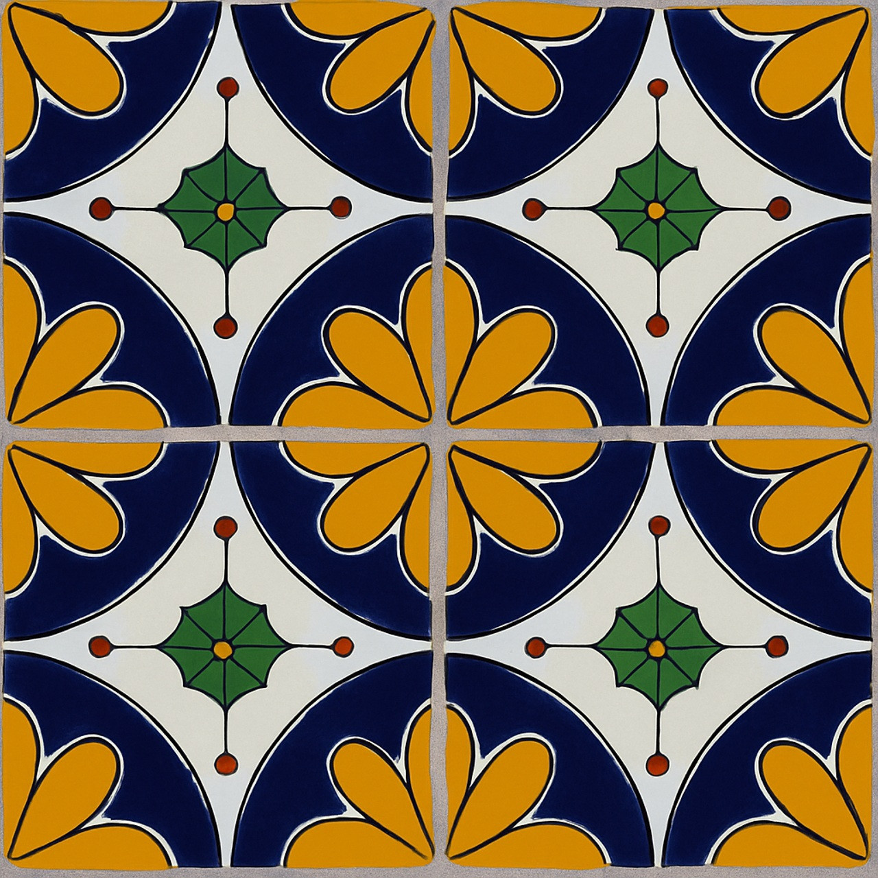 Mexican Tile "Garden Crest Tile" repeated in a 2x2 grid pattern