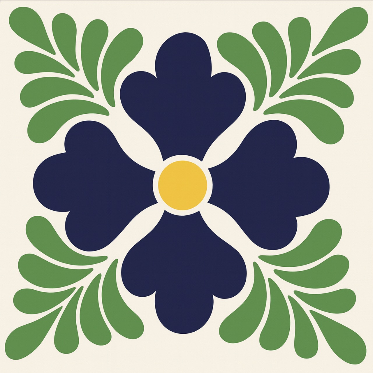 Midnight Clover Talavera Tile – Minimalist Floral Design