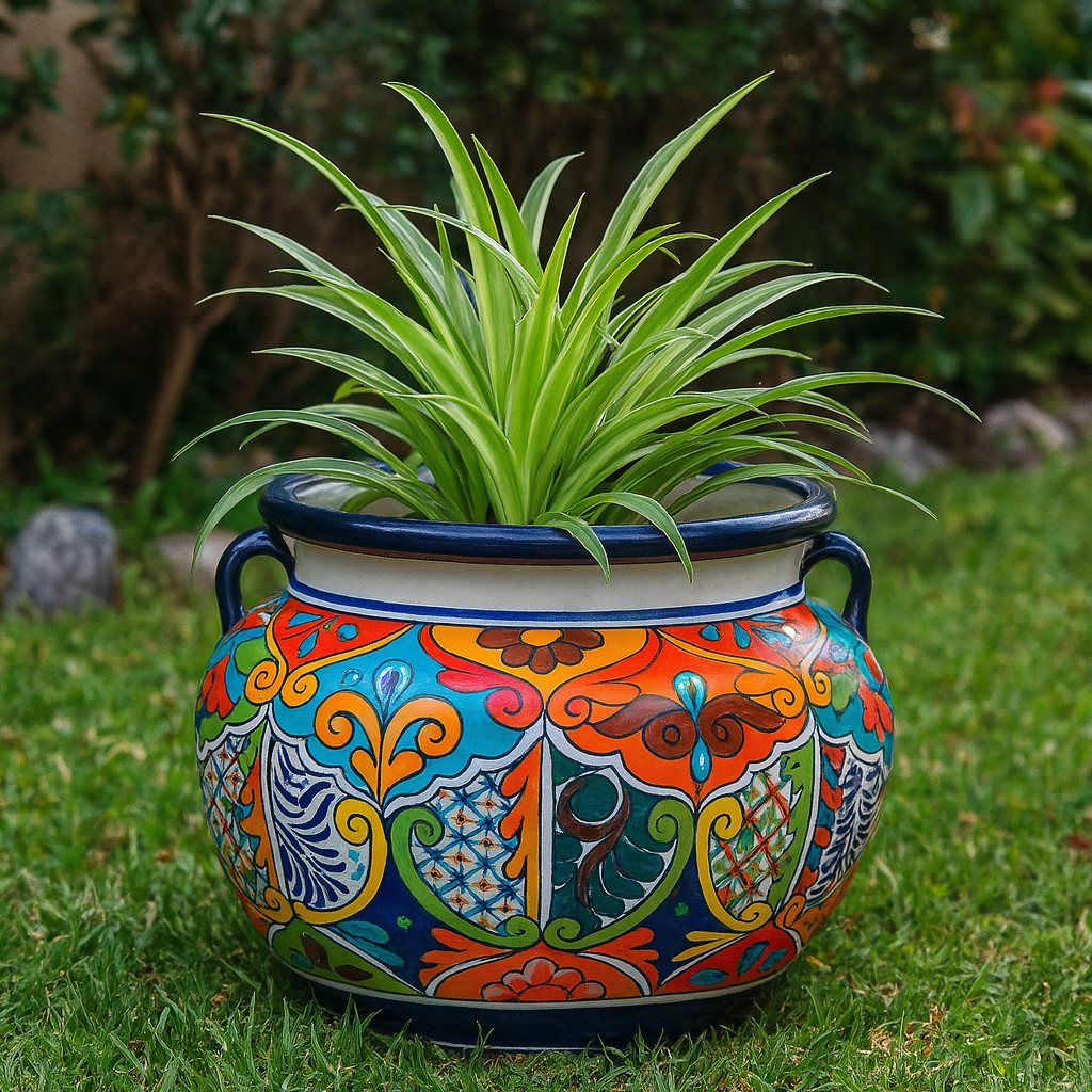 Verde Aurora Talavera Pot – Colorful Mexican Planter