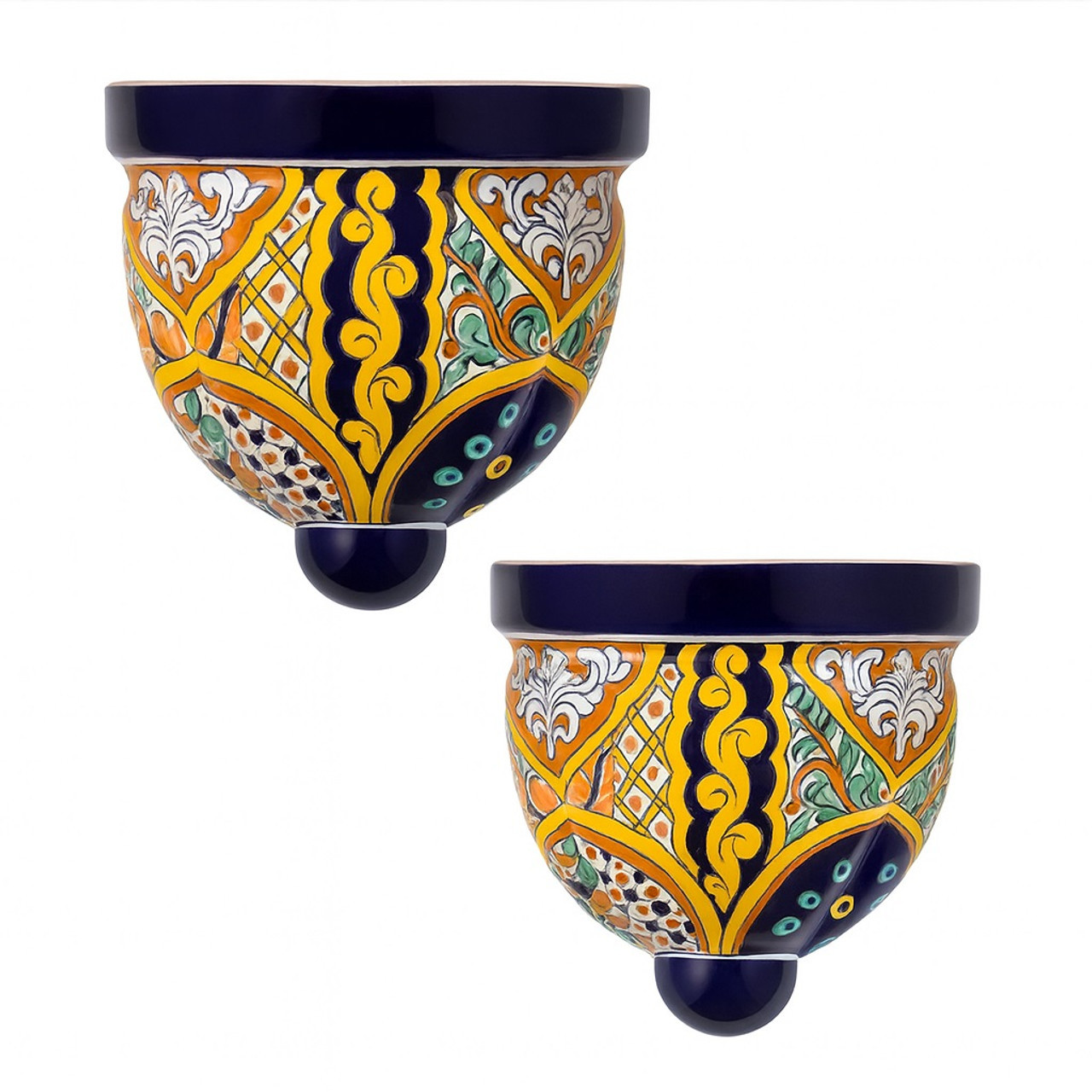 Cobalto Imperial Talavera Sconce set of two wall sconces crafted in Dolores Hidalgo with rich cobalt glaze.