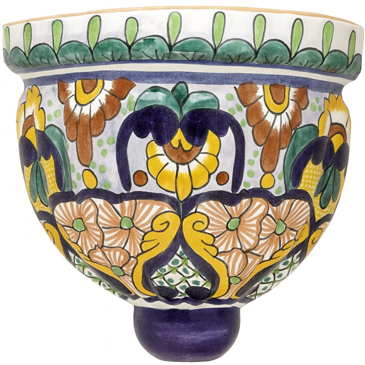 San Rafael Talavera Sconce hand-painted ceramic wall light with yellow, green, and cobalt colonial motifs.