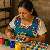 Mexican Pattern Tiles for Rustic Kitchens with Wood Cabinetry