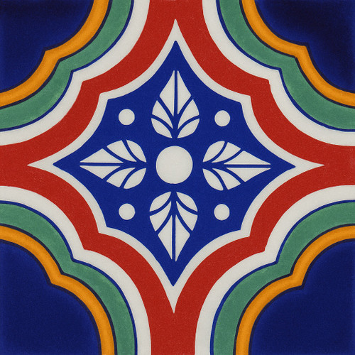 Hand-painted Mexican Tile Crimson Wave Harmony featuring white floral accents.
