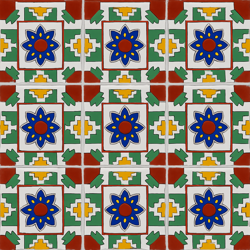 mexican tile flower blue green white