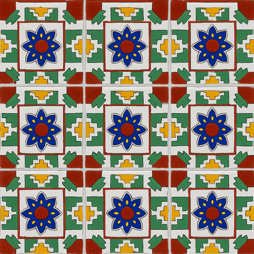 mexican tile flower blue green white