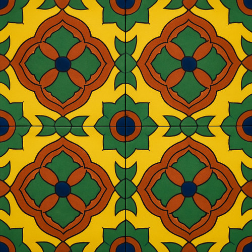 Hand-painted Mexican Tile Cruz del Sol featuring geometric floral cross design.