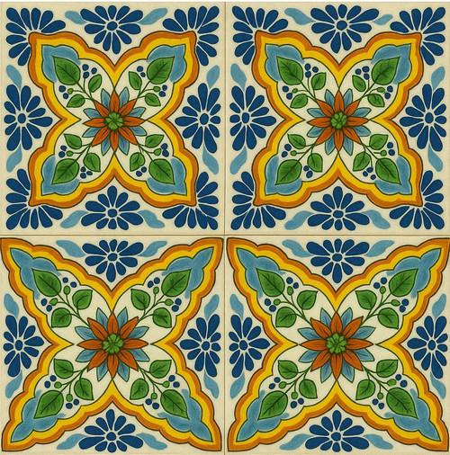 Mexican Tile Colonial Flower Cross 6x6 grid