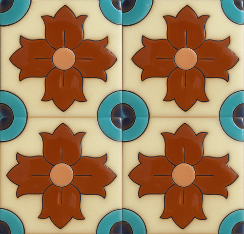 high relief tile brown, blue, cobalt and white