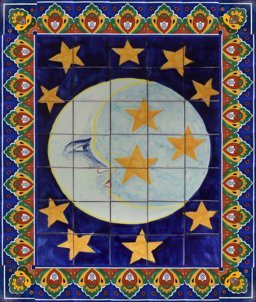 Mexican tile mural with moon
