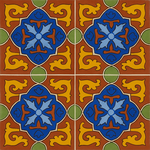 mexican tile monterrey dark blue, green, yellow and terracota