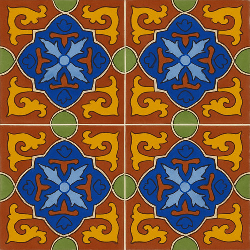 mexican tile monterrey dark blue, green, yellow and terracota