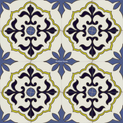 high relief tiles paintes blue, yellow, cobalt and white