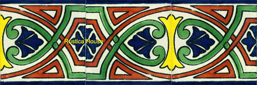 mexican border tiles green, cobalt, terracota, yellow and white pattern