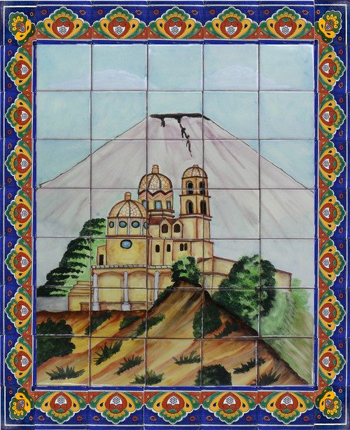 mexican tile mural with sanctuary of the virgin of the remedies