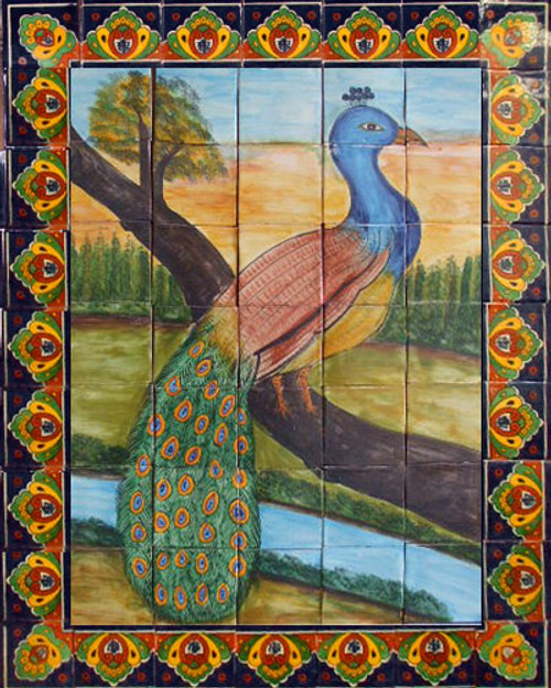 mexican tile mural with peacock