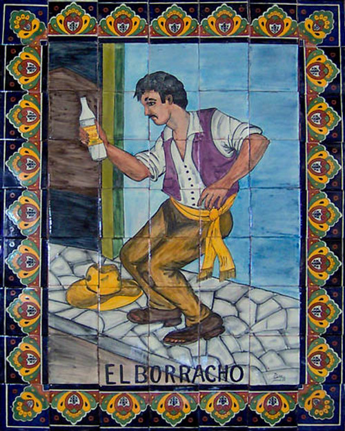 mexican tile mural with the drunk