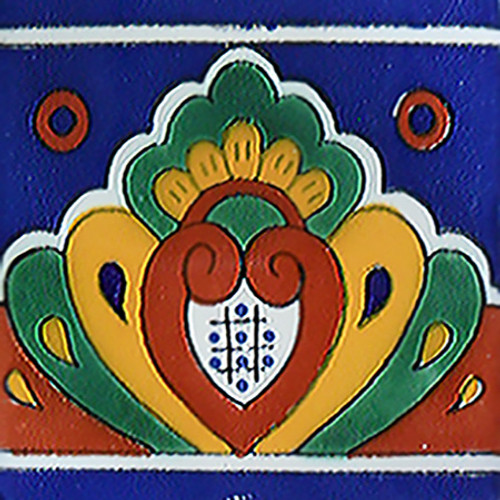 mexican kitchen wall painted blue, yellow tile border