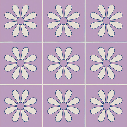 Cream daisy motif on lavender tiles.