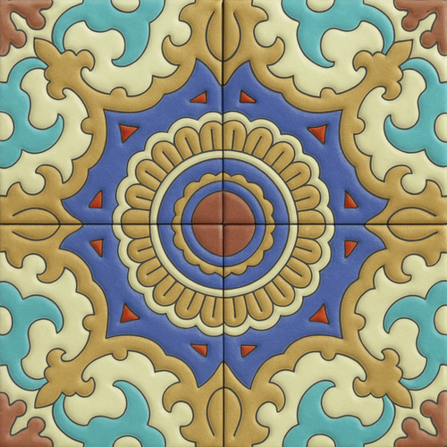 Mexican Tile Garden Crest Tile with blue, yellow, and green pattern