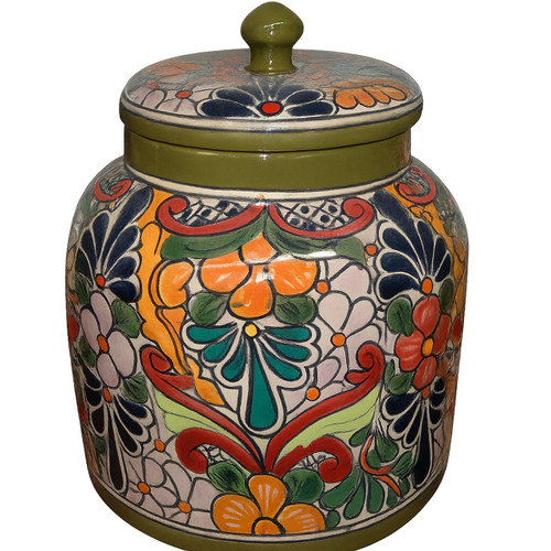 Hand painted Granada Highlands Talavera crock with colorful pattern