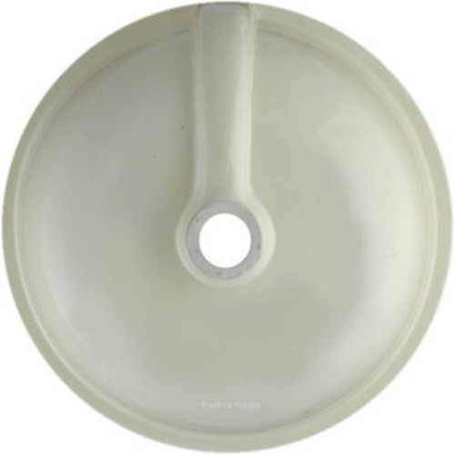 Back view of round Mexican ceramic bathroom sink showing natural clay body, drain opening and handmade finish