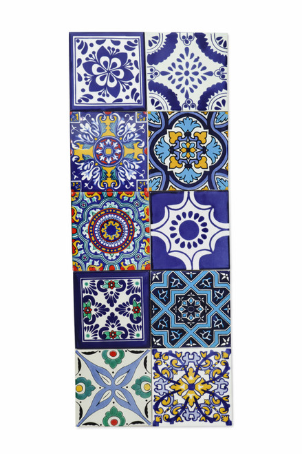 Hand Painted Talavera Blue Tile Mix 40 Tiles 6x6