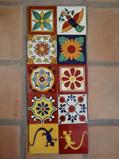 Hand Painted Talavera Red Tile Mix 40 Tiles 6x6 lifestyle