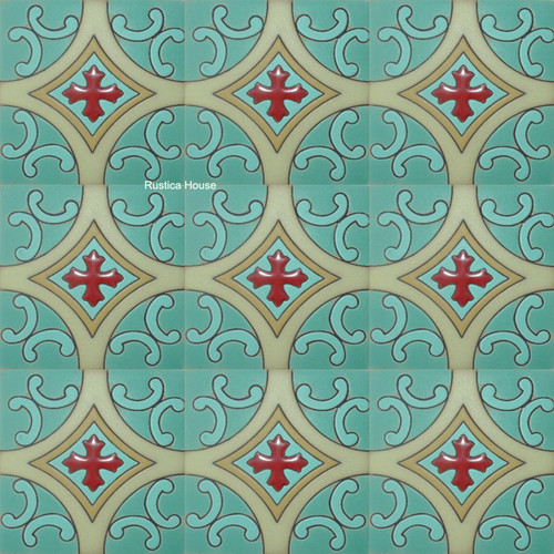 high relief tiles paintes red, pastel green, cinnamon and mexican white