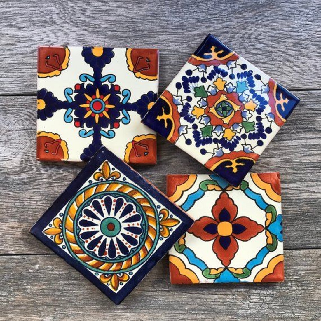 Hand painted Mexican tile coasters, Set of 4 Talavera tile